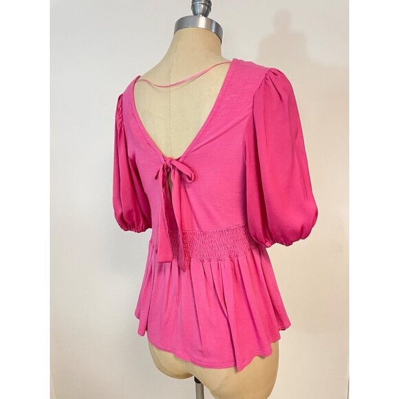 Anthropologie Dolan Size Small V-Neck Cutout Top Pink Flowy Blouse NWT Small - Picture 5 of 7